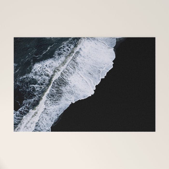 Waves crashing on a black sand beach - Minimal Landscape Photography Welcome Mat