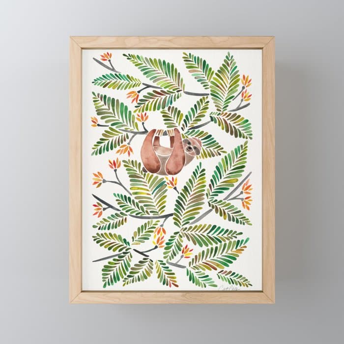 Happy Sloth - Tropical Green Rainforest Mini Art Print
