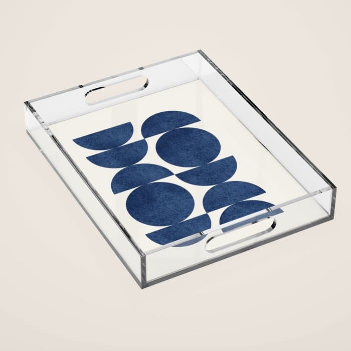 Blue navy retro scandinavian Mid century modern Acrylic Tray