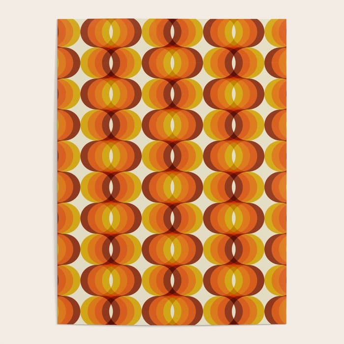 Orange, Brown, and Ivory Retro 1960s Wavy Pattern Poster