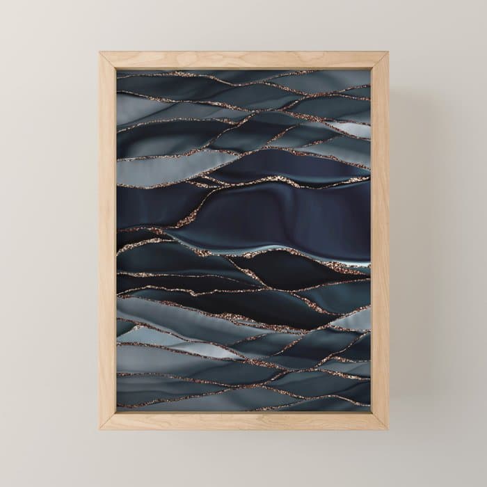 Midnight Marble Deep Ocean Waves Mini Art Print
