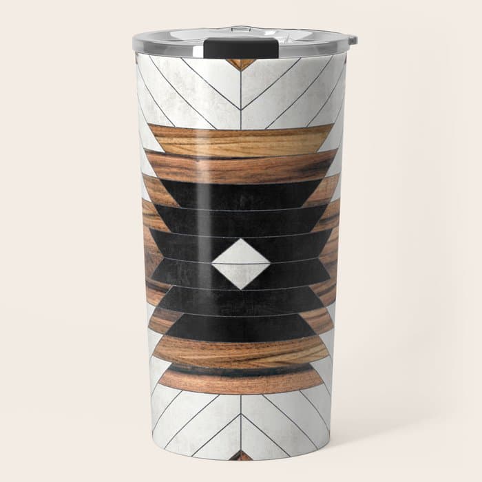 Urban Tribal Pattern No.5 - Aztec - Concrete and Wood Travel Mug