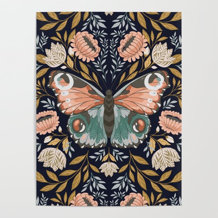 William Morris Butterfly - Midnight Garden Poster