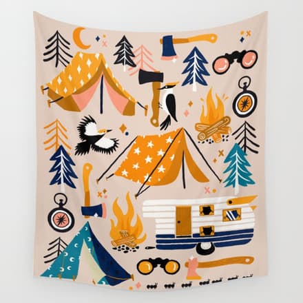 Camping Kit - Orange & Blue Wall Tapestry