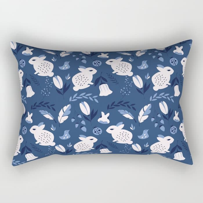 Rabbits and Flowers 003 Rectangular Pillow
