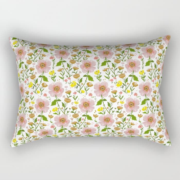 Summer Floral - pink & yellow Rectangular Pillow