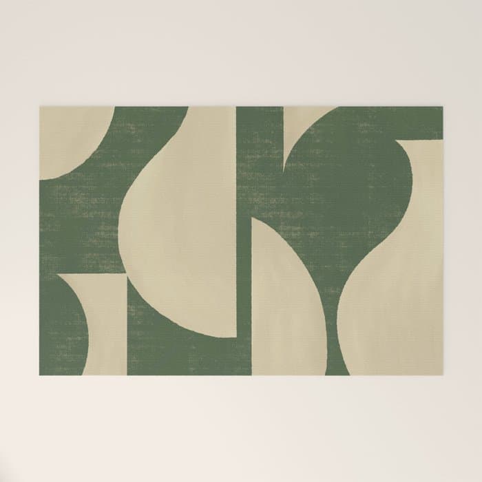 Abstract vase collage - deep green Welcome Mat