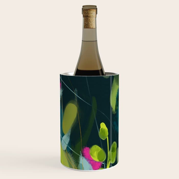 abstract jungle fever leaves in floral green Wine Chiller