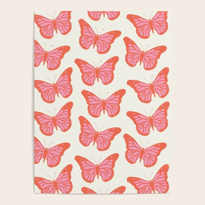 Pink and Orange Butterflies Pattern Poster