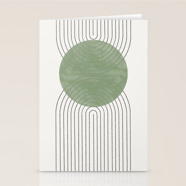 Mid century Green Moon Shape Stationery Card