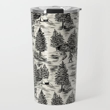 Bigfoot / Sasquatch Toile De Jouy In Black Travel Mug