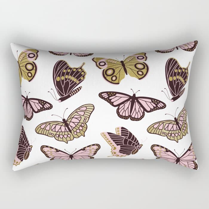 Texas Butterflies - Blush and Gold Pattern Rectangular Pillow