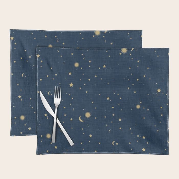 Magical Night / Galaxy in Blue and Golden Yellow Shades Placemat