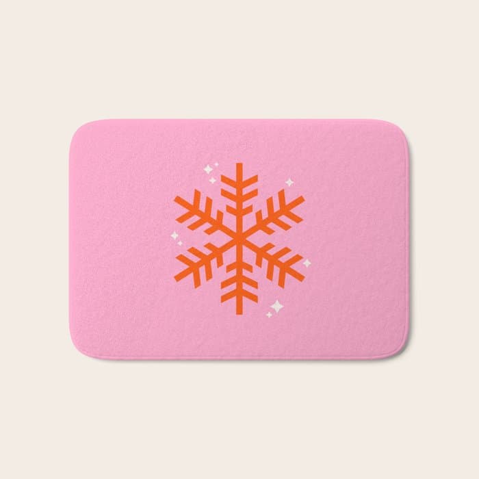 Christmas Print Snowflake Pink And Orange Holiday Decorations Festive Modern Decor Bath Mat