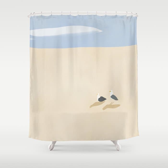 Minimal sand beach with seagulls Shower Curtain