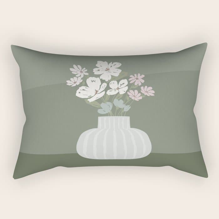 Wildflower bouquet in vase illustration - muted pink, beige and sage green flowers Rectangular Pillow