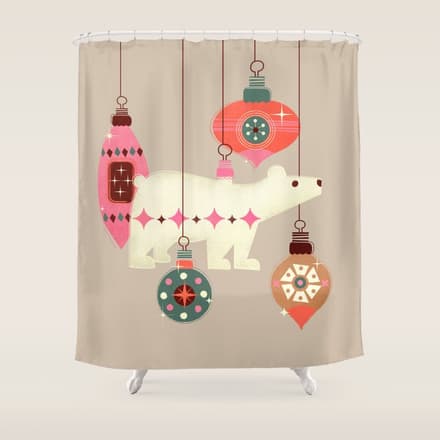 Festive Baubles With A Polar Bear Shower Curtain