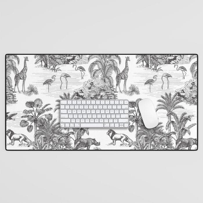 Tropical Toile de Jouy Exotic Safari Lion & Giraffe Desk Mat