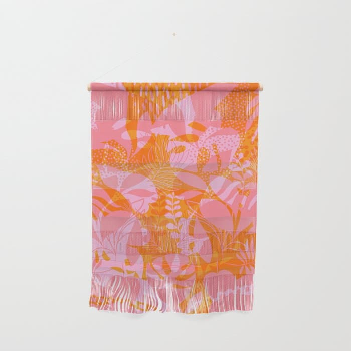Tropical Jungle Pattern - Orange & pink Wall Hanging