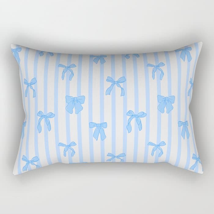 Elegant Blue Bows and Stripes Pattern Rectangular Pillow