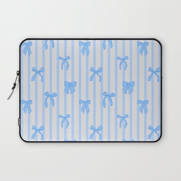 Elegant Blue Bows and Stripes Pattern Laptop Sleeve