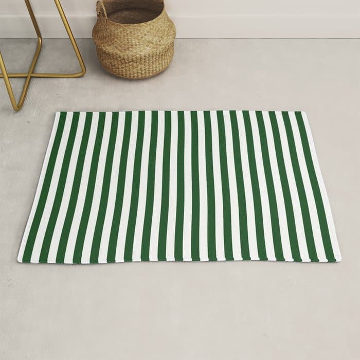 Original Forest Green and White Rustic Vertical Tent Stripes Rug