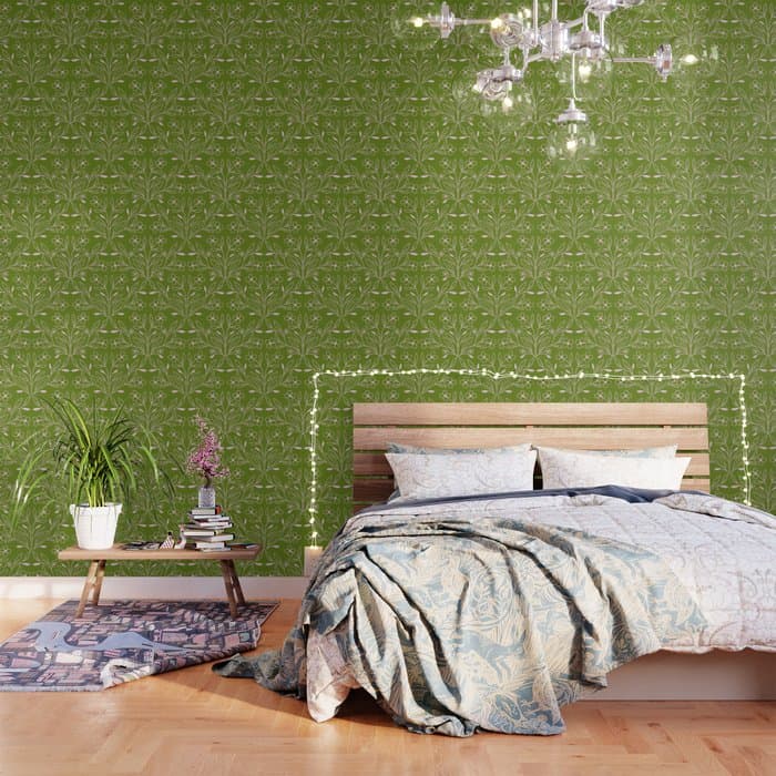 Playful Doodled Blooms Pattern - Green Wallpaper