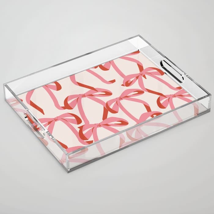 Pink Champagne Coquette Bows Acrylic Tray