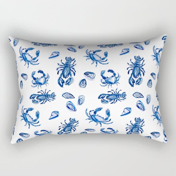 Blue and White Sea Life II Rectangular Pillow