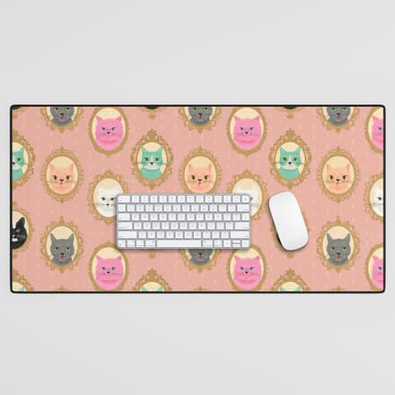 Cat Cameos - Cute Kitty Portraits Desk Mat