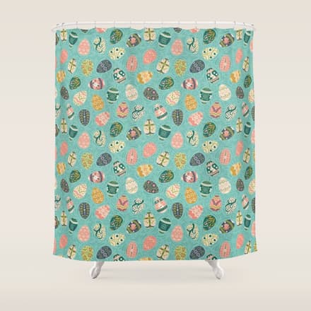 Floral Easter Eggs - Aqua Shower Curtain