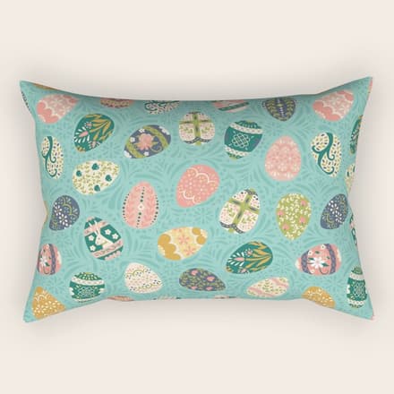 Floral Easter Eggs - Aqua Rectangular Pillow