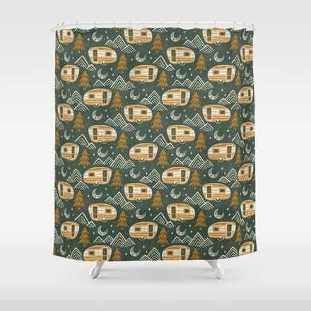 Little Camper - Forest Green And Gold Shower Curtain