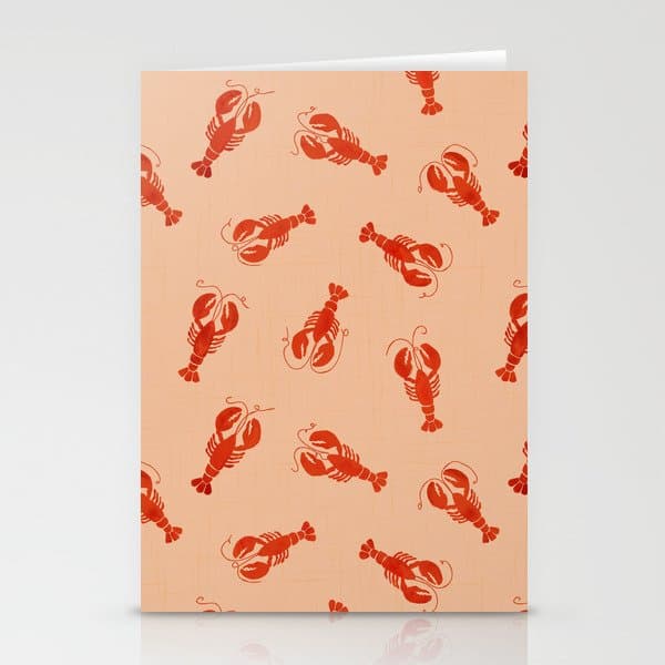 Classic Red Lobsters Pattern On Peach Stationery Card
