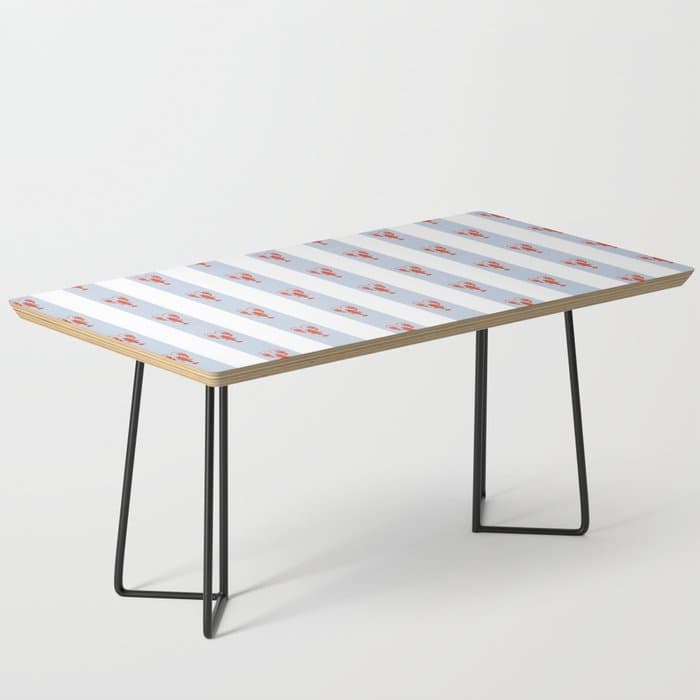 Red Lobsters On Hand-Painted Blue Stripes Coffee Table