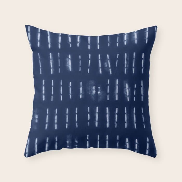 White stripes over blue shibori tie dye pattern Throw Pillow