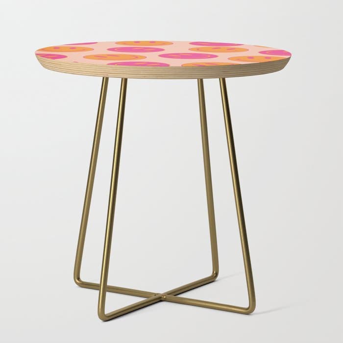 Retro Groovy Smiley Face Poster - Pink and Orange 90s Vibes Side Table