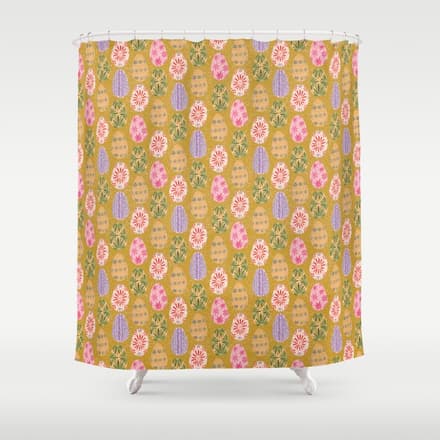 Colorful Folk Art Easter Eggs In Sandy Brown & Pink Shower Curtain