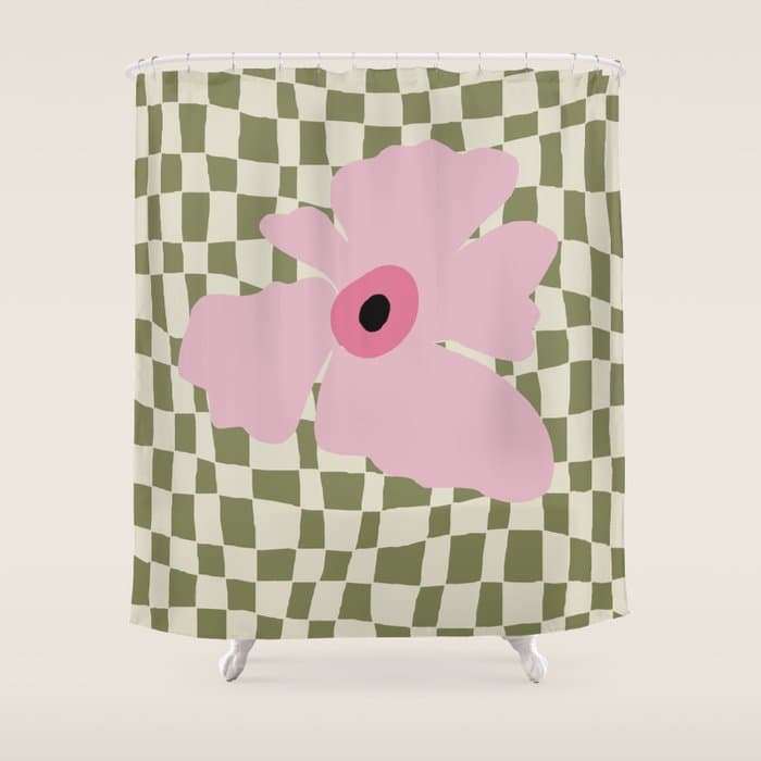 Minimal checkered flower Shower Curtain
