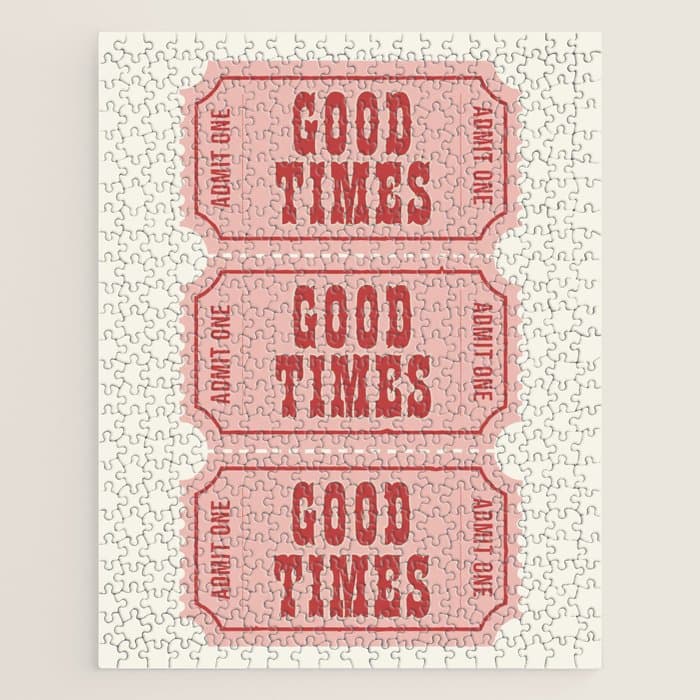 Good Times Retro Ticket, Pink Aesthetic Jigsaw Puzzle