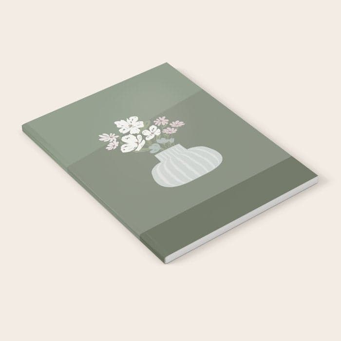 Wildflower bouquet in vase illustration - muted pink, beige and sage green flowers Notebook