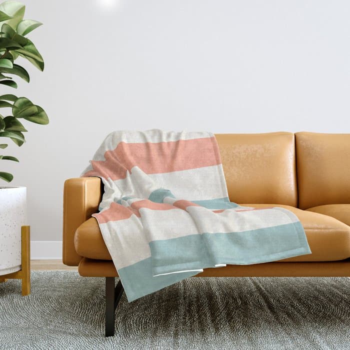 Orange, turquoise and cream stripes Throw Blanket