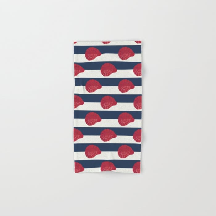 Red nautilus shell and navy stripes Bath Towel