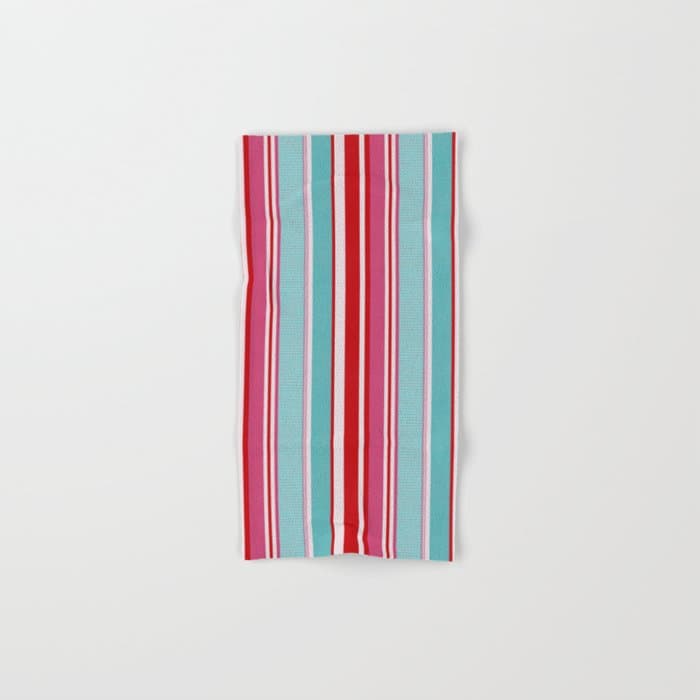 Bold Color Play Pink And Turquoise Stripes Bath Towel