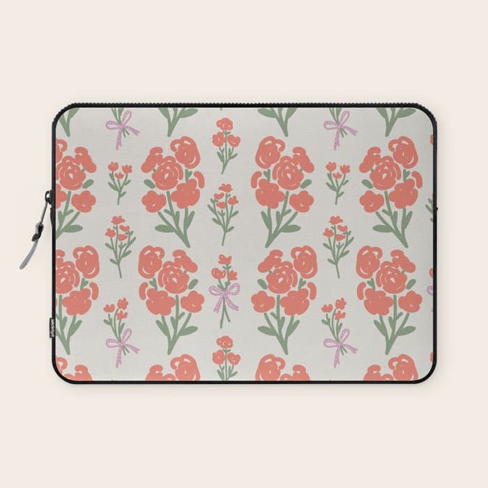 Preppy Grandmillennial Cute Red Flowers Laptop Sleeve