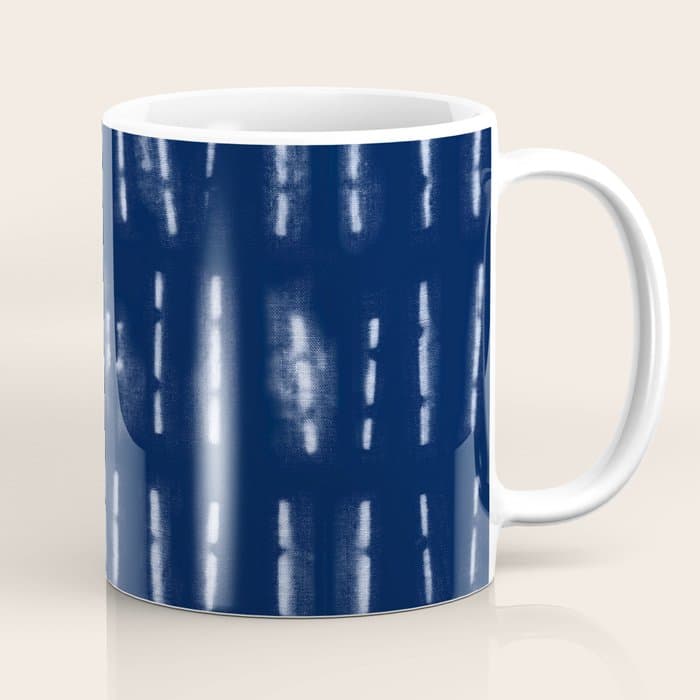 White stripes over blue shibori tie dye pattern Coffee Mug