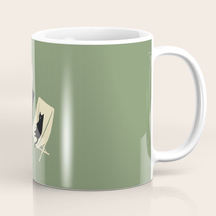 Happy go Lucky Cat 4r relax enjoy coffee on chair Coffee Mug