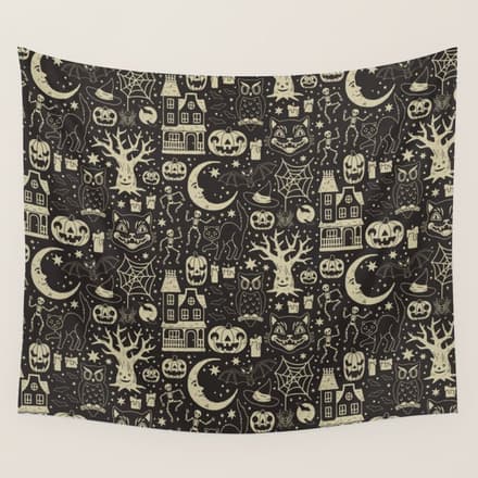 Vintage Halloween: Black Cat Wall Tapestry