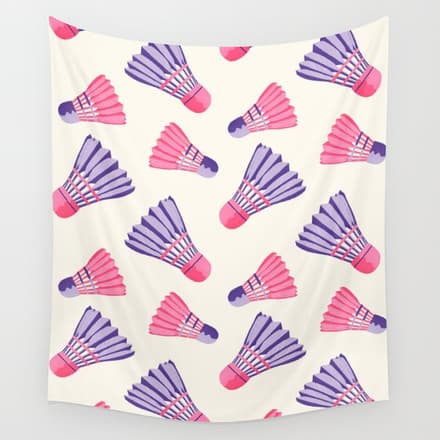 Pink And Purple Badminton Birdies Wall Tapestry