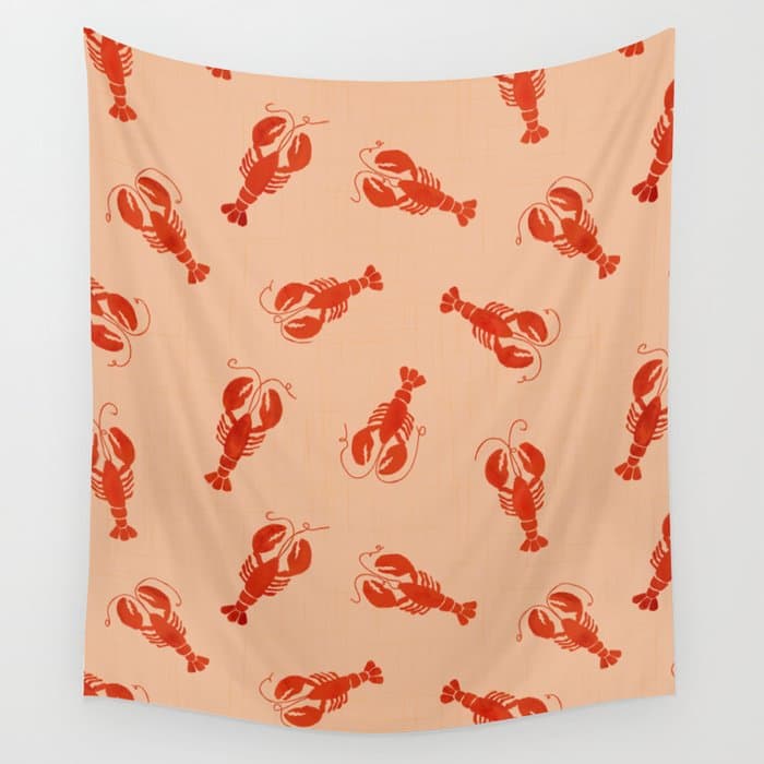 Classic Red Lobsters Pattern On Peach Wall Tapestry